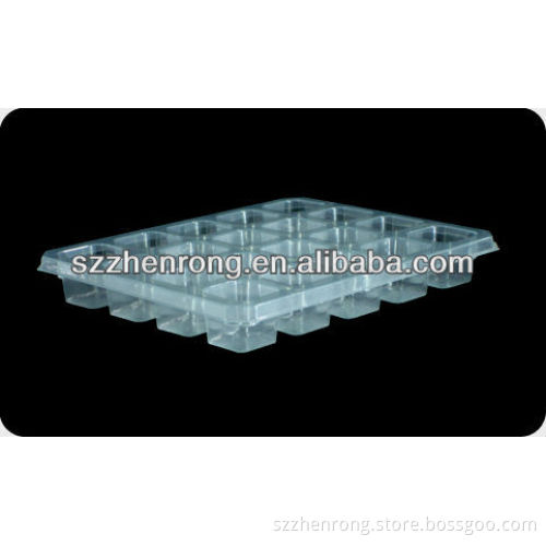 34large square shaped thick vacuum formed clear tray for food.